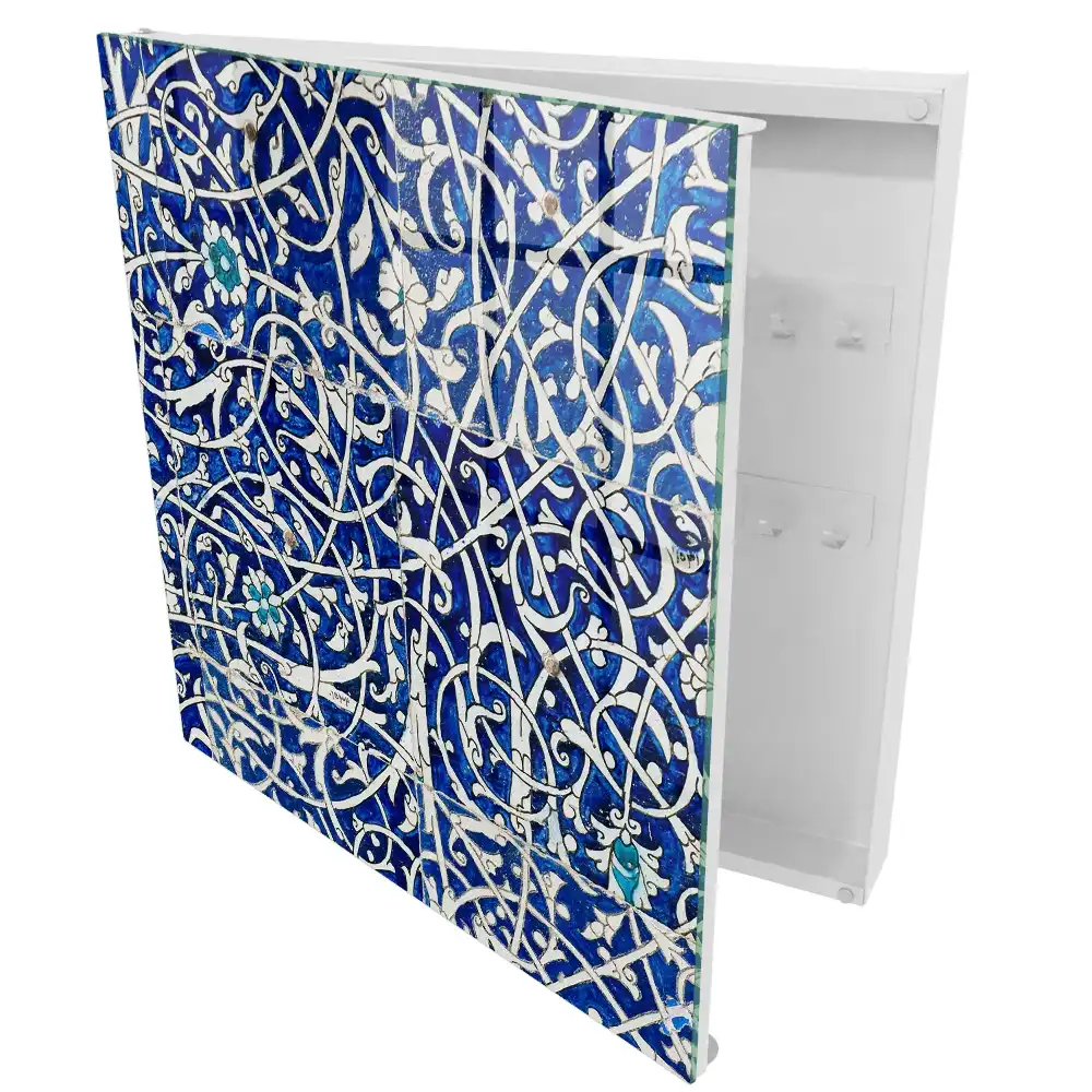Armoire à clés charme arabesque à motif bleu et blanc