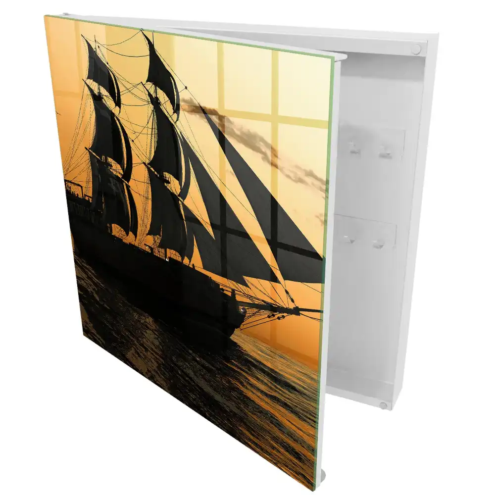 Boîte à clés murale voilier au coucher du soleil
