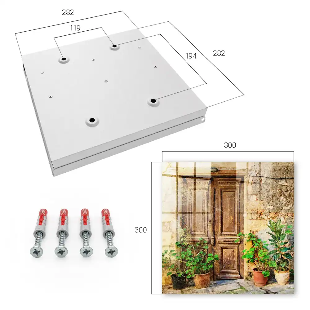 Armoire à clés portes en bois avec des plantes en pots de terre cuite