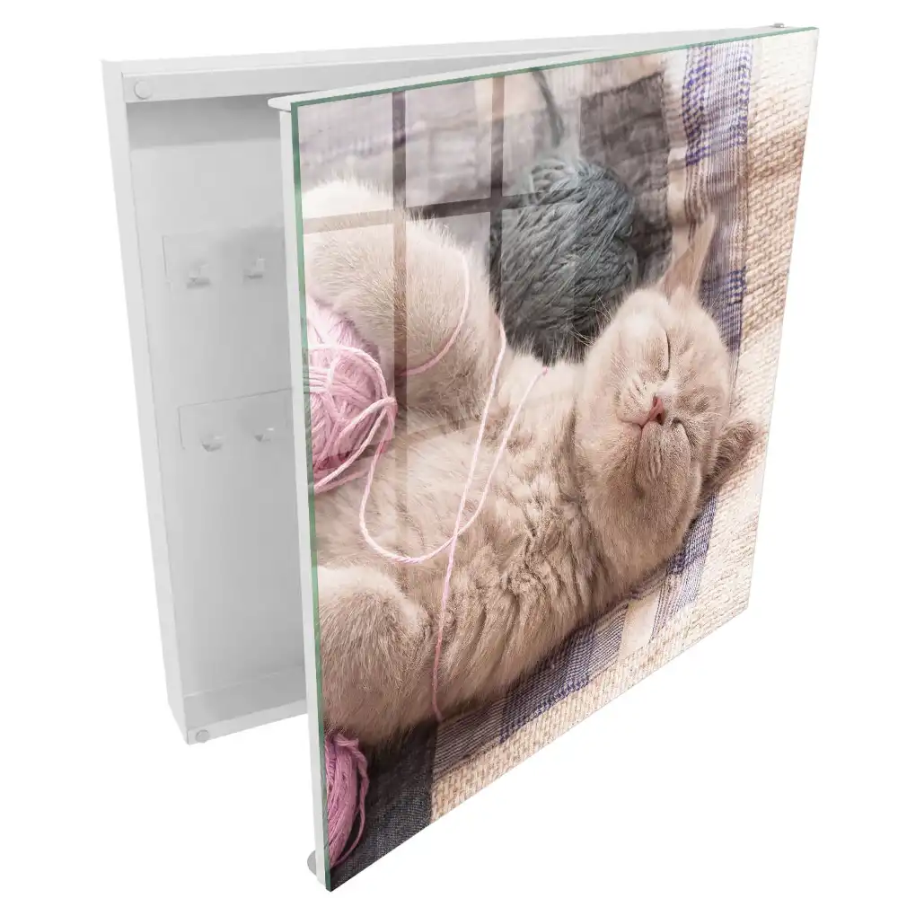 Boîte à clés murale un adorable chaton parmi des pelotes de laine douce une détente silencieuse