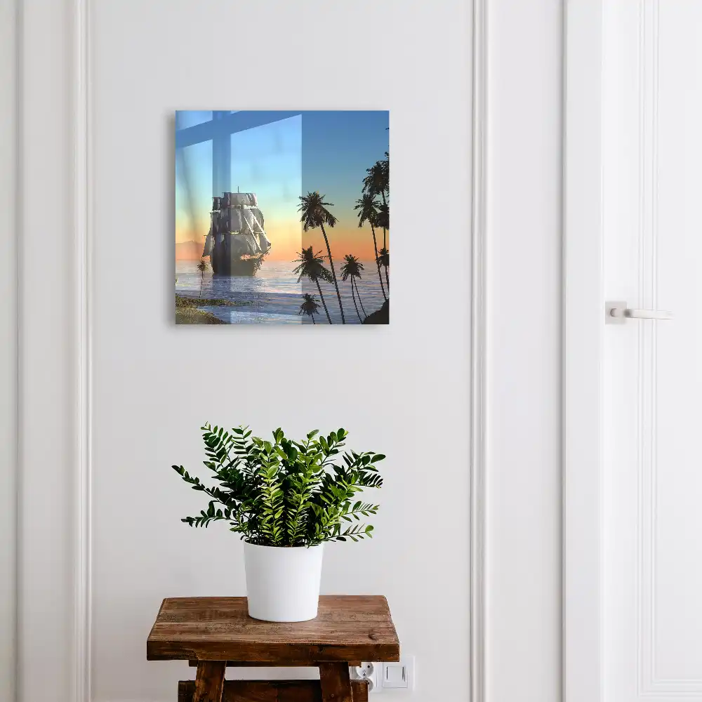 Armoire à clés voilier au coucher du soleil et palmiers