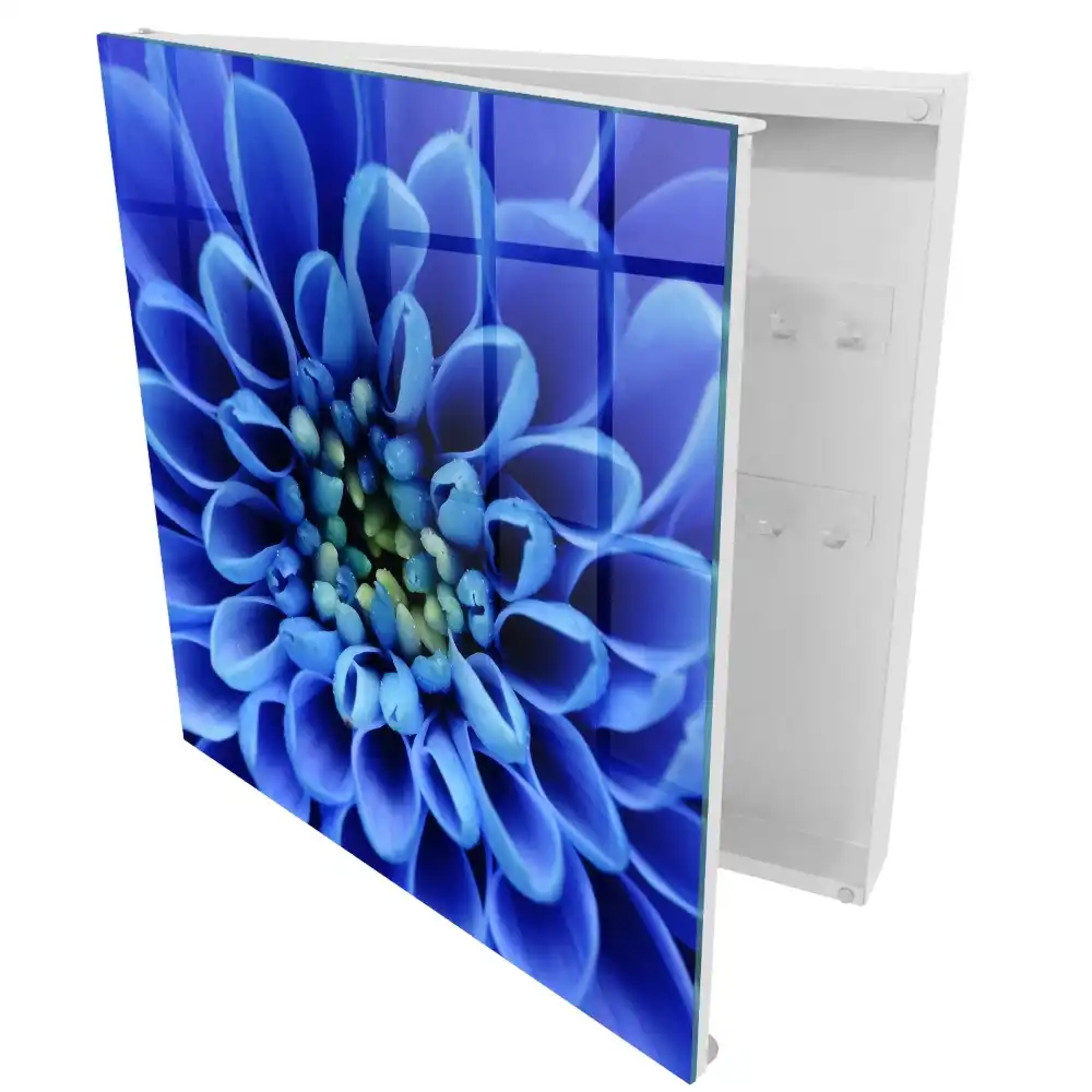 Armoire à clés des pétales d'un bleu intense sont disposés en spirale.