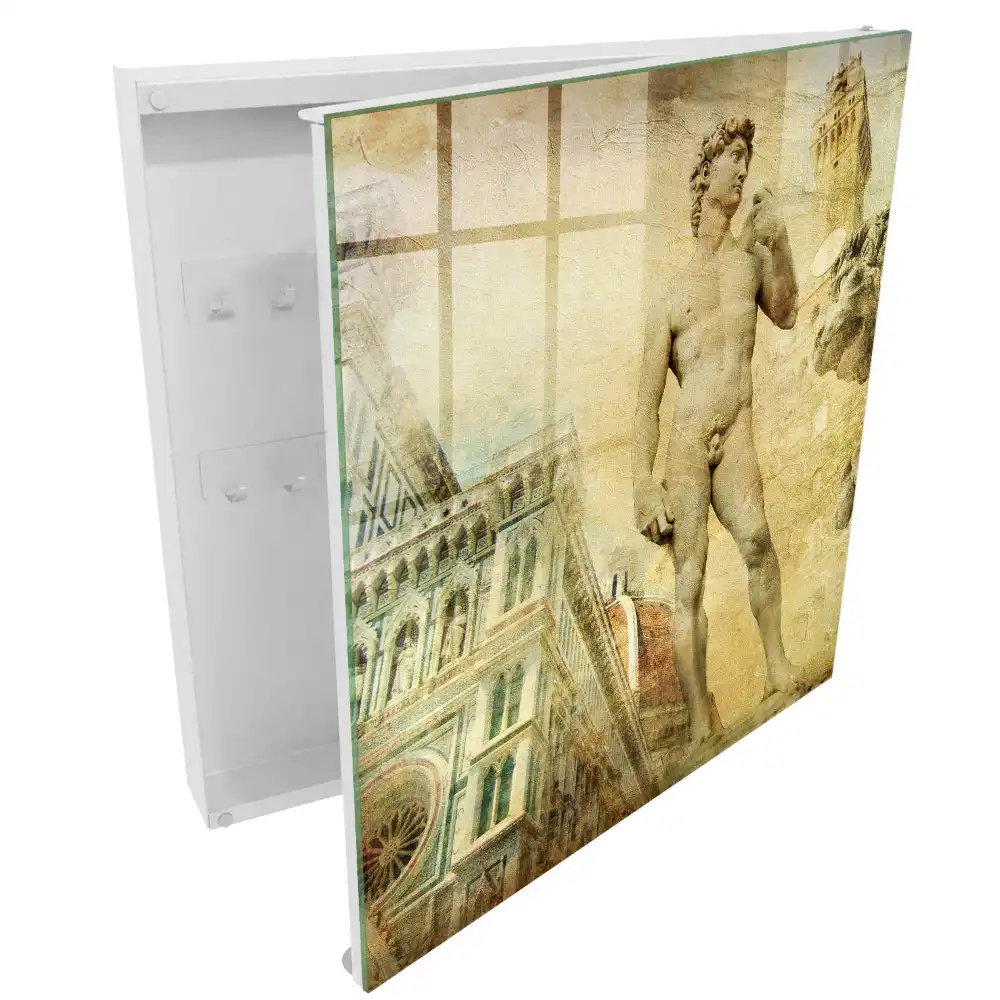 Boîte à clés murale statue et architecture dans une atmosphère Renaissance