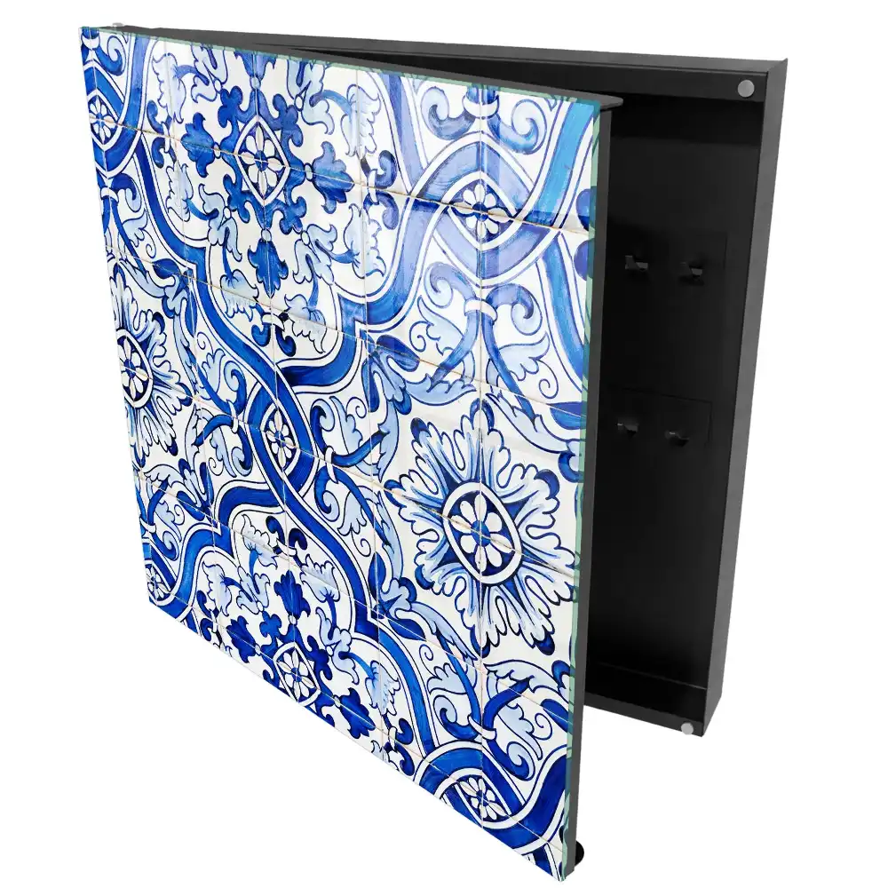 Boîte à clés motifs traditionnels de carreaux bleus