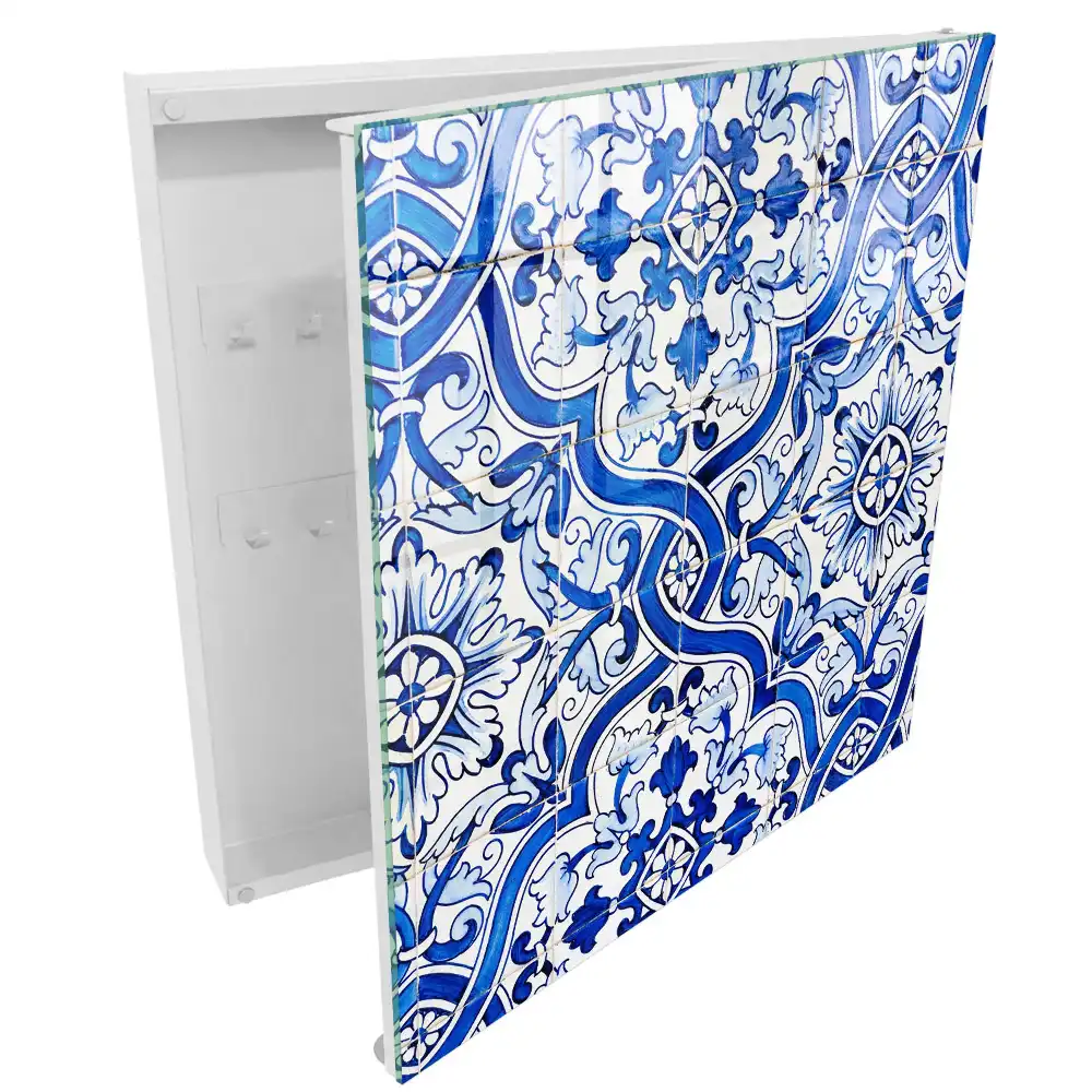 Boîte à clés motifs traditionnels de carreaux bleus