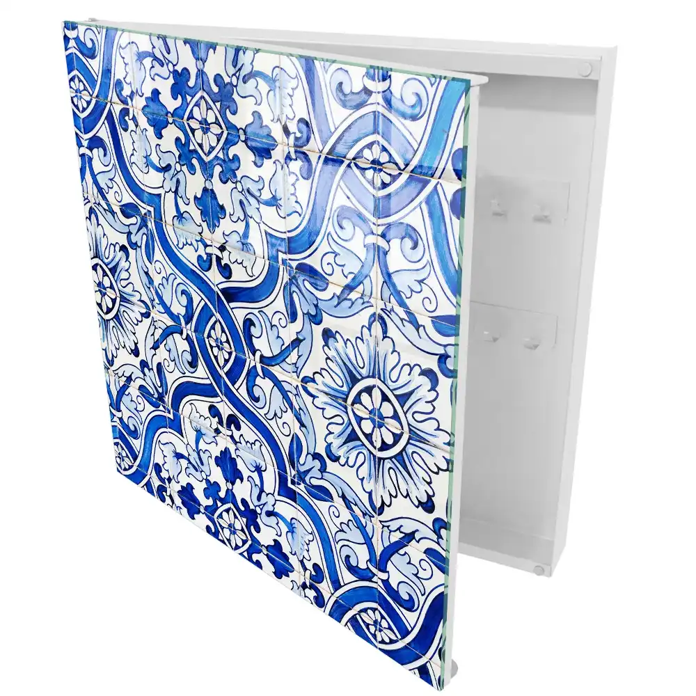 Boîte à clés motifs traditionnels de carreaux bleus
