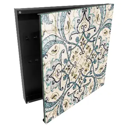 Boîte à clés motif symétrique turquoise et beige