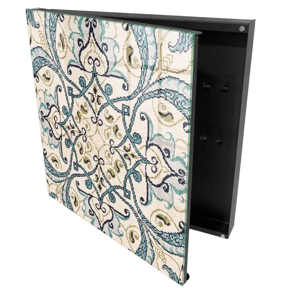 Boîte à clés motif symétrique turquoise et beige