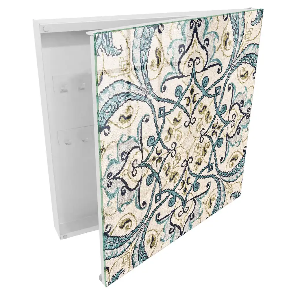 Boîte à clés motif symétrique turquoise et beige