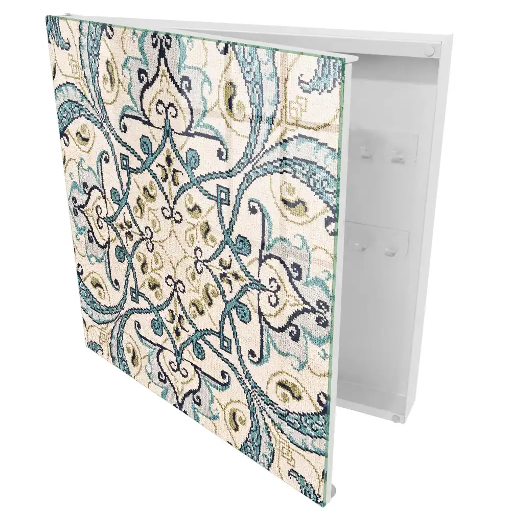 Boîte à clés motif symétrique turquoise et beige