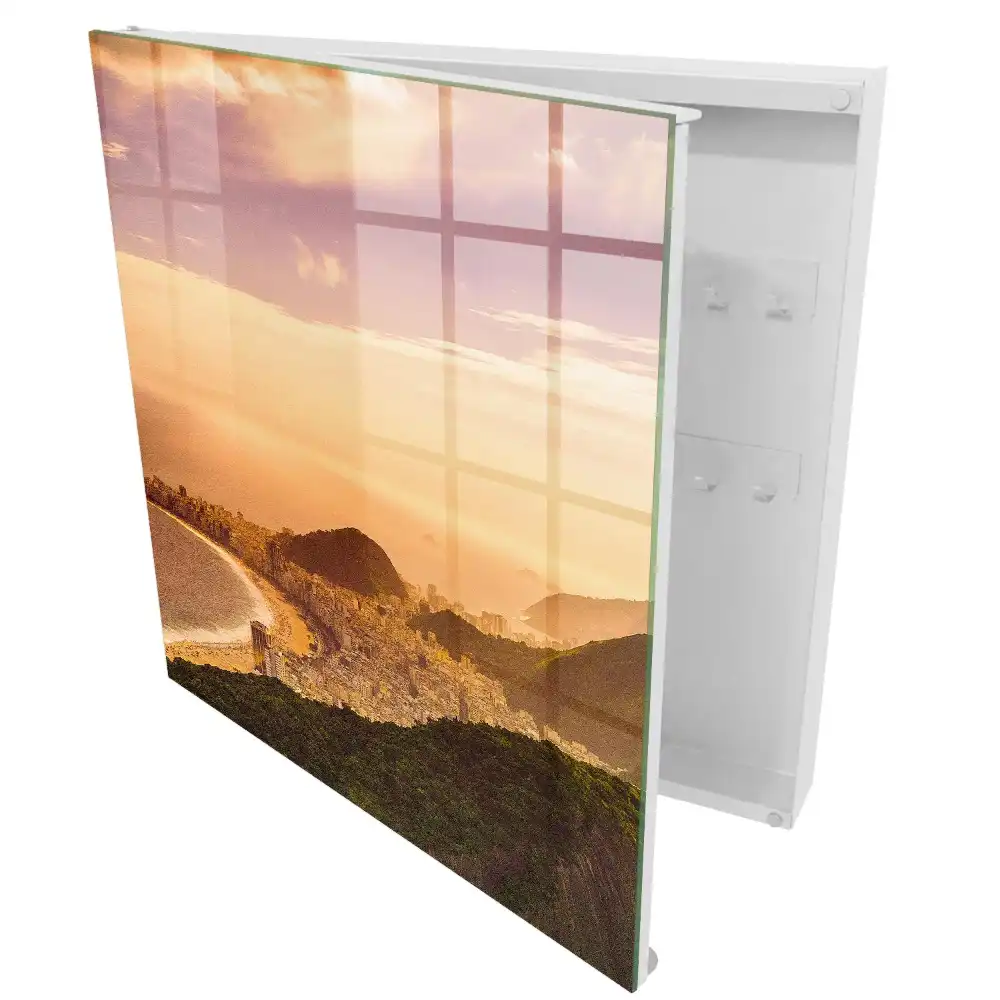Boîte à clés murale paysage urbain au coucher du soleil