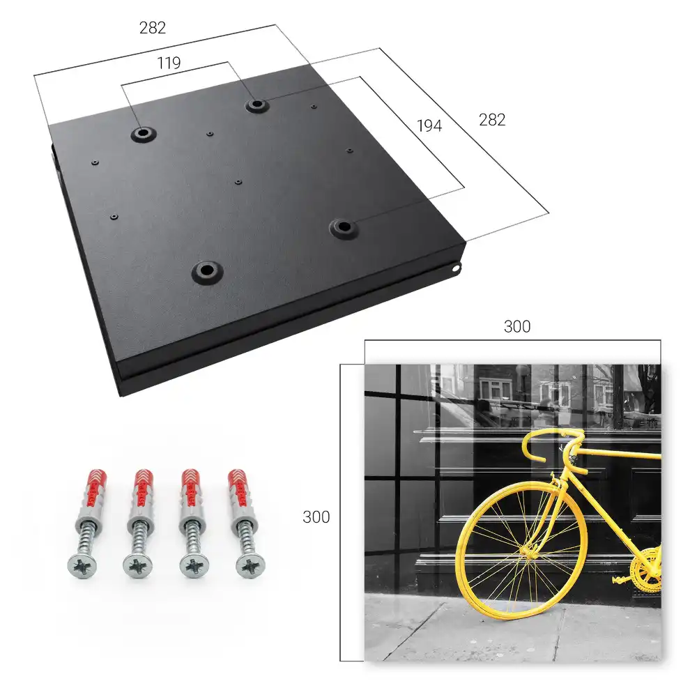 Boîte à clés vélo jaune sur fond noir et blanc