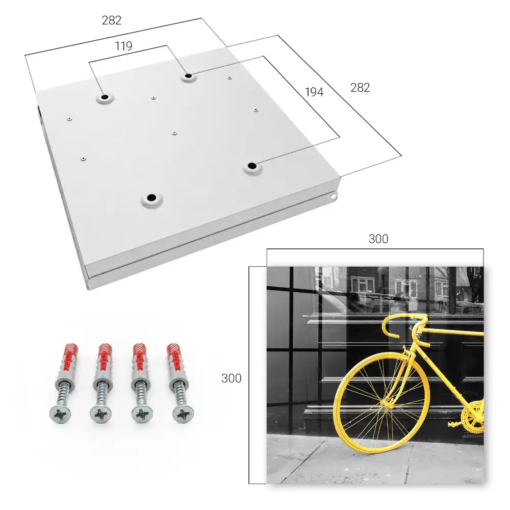 Boîte à clés vélo jaune sur fond noir et blanc