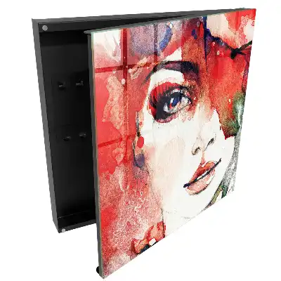 Armoire à clés portrait d'une femme aux couleurs chaudes et à l'abstraction