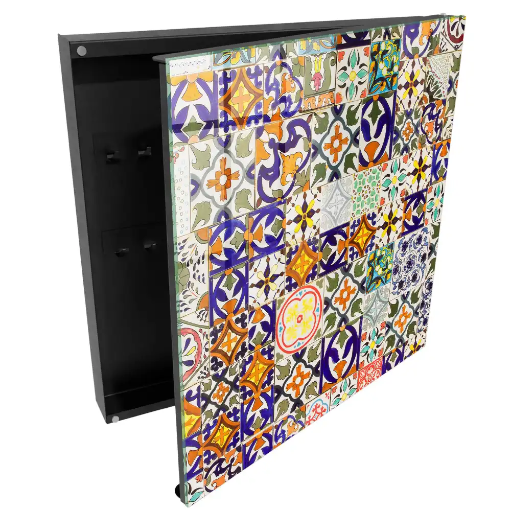 Boîte à clés carreaux de céramique colorés aux motifs variés