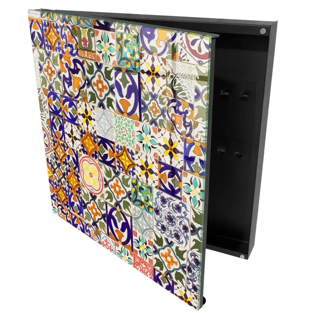Boîte à clés carreaux de céramique colorés aux motifs variés