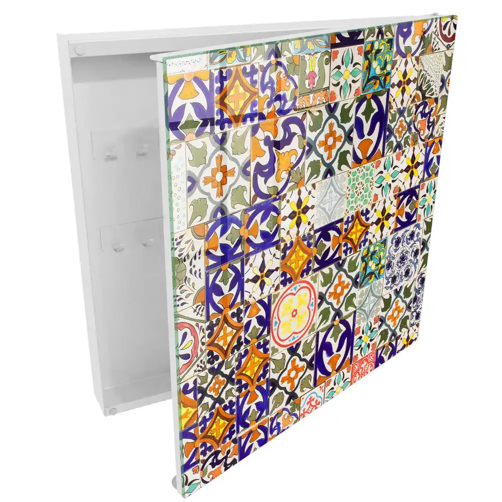Boîte à clés carreaux de céramique colorés aux motifs variés