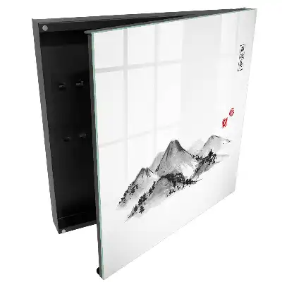 Armoire à clés montagnes noires et blanches avec des touches de rouge