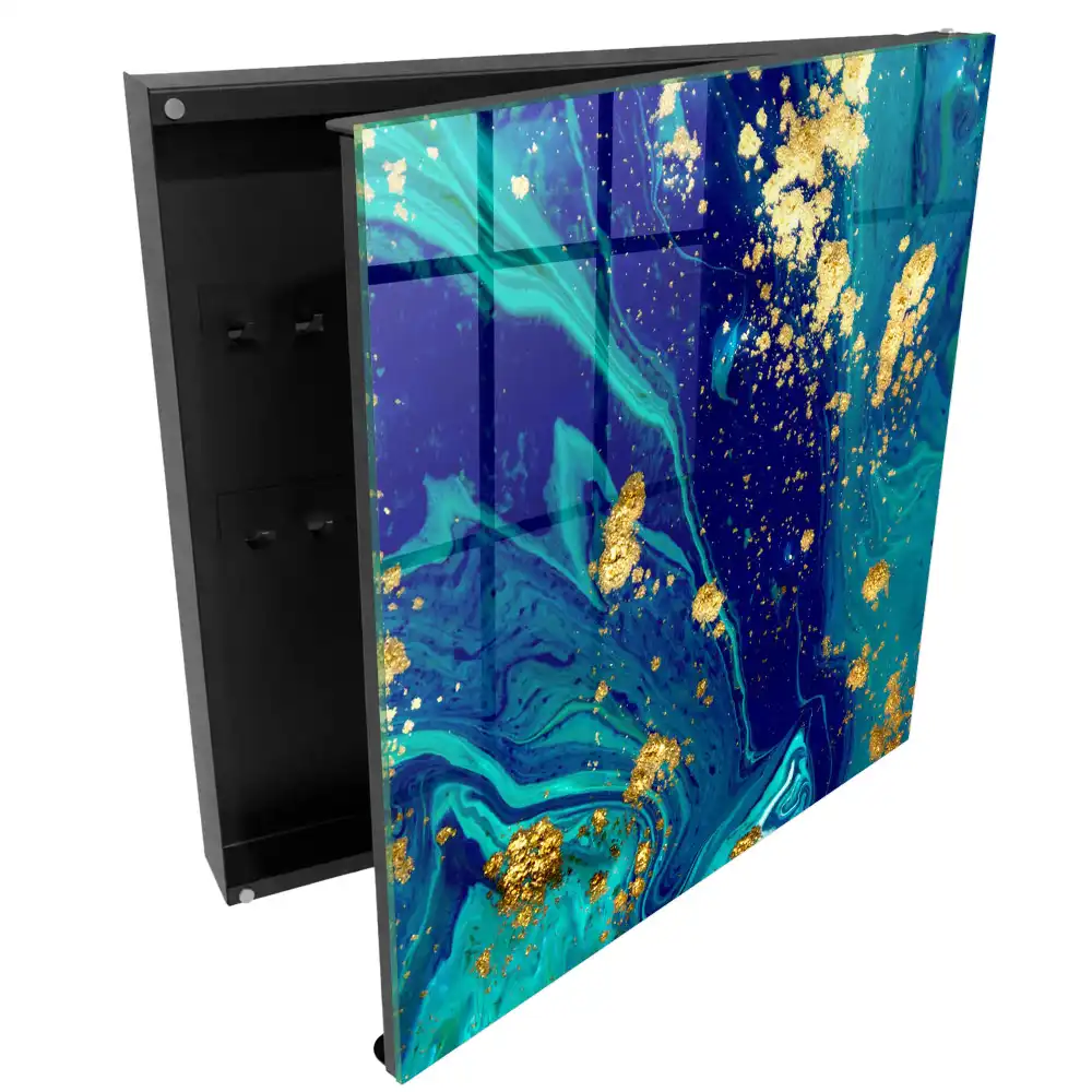 Armoire à clés abstraction dynamique aux tons turquoise et bleu marine