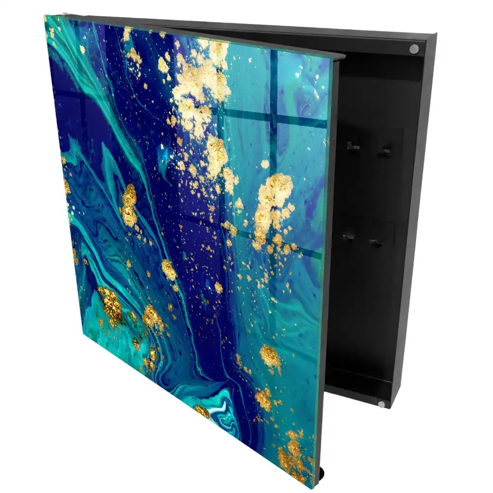 Armoire à clés abstraction dynamique aux tons turquoise et bleu marine