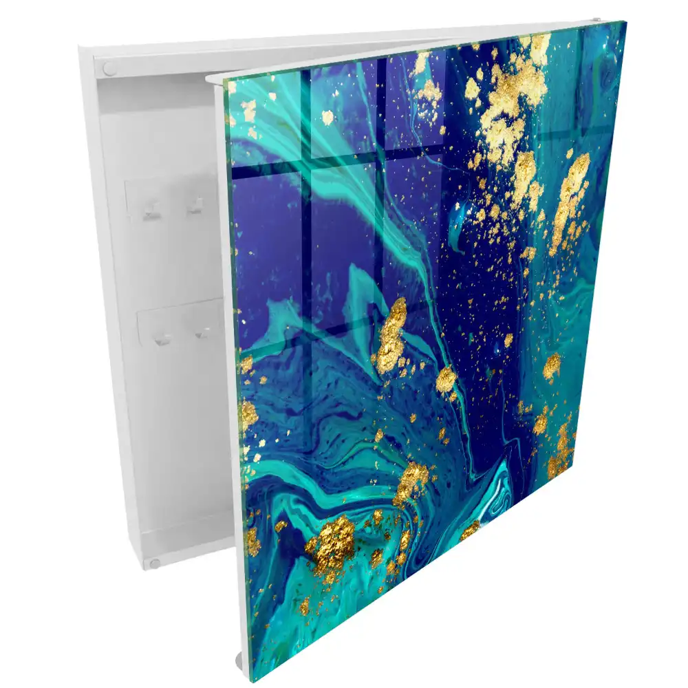 Armoire à clés abstraction dynamique aux tons turquoise et bleu marine