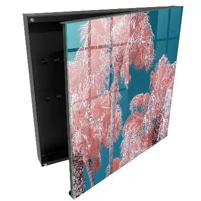 Boîte à clés palmiers roses sur fond bleu