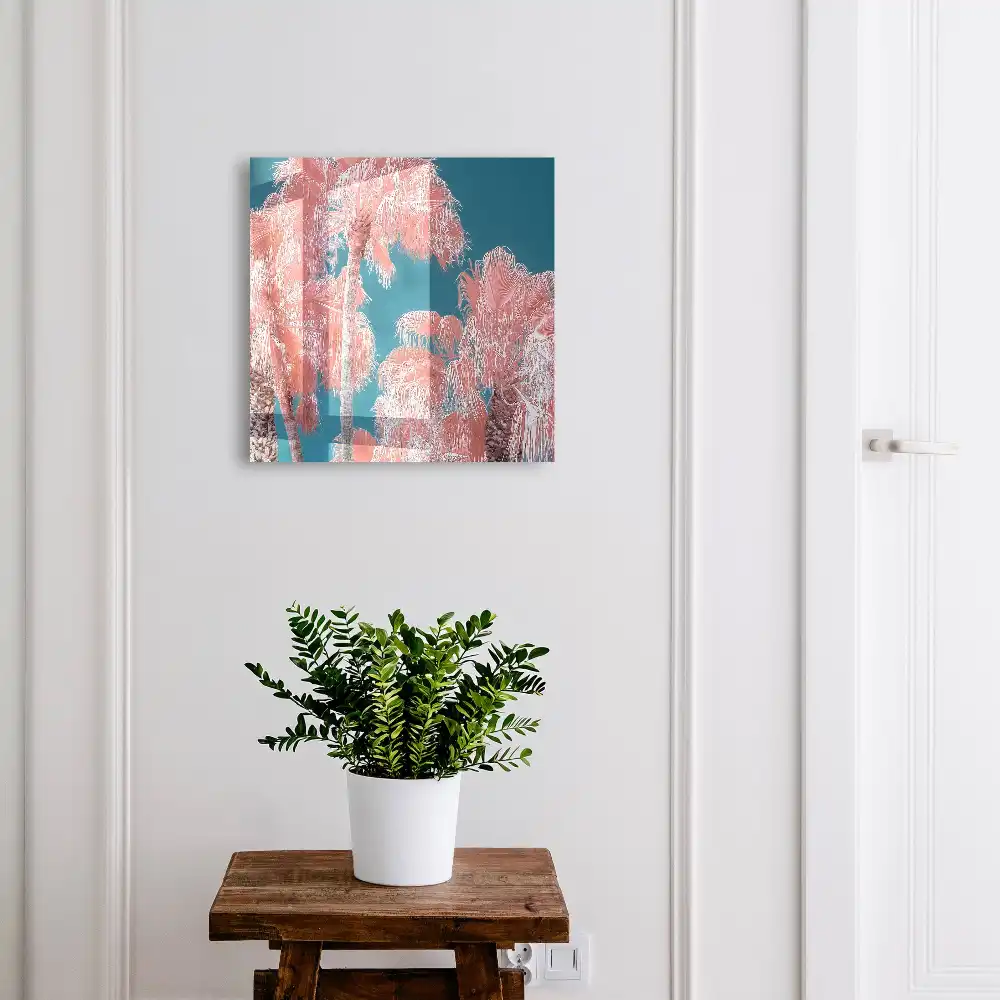 Boîte à clés palmiers roses sur fond bleu