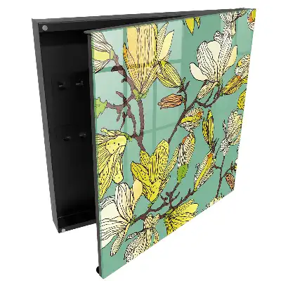 Armoire à clés magnolias jaunes sur fond vert