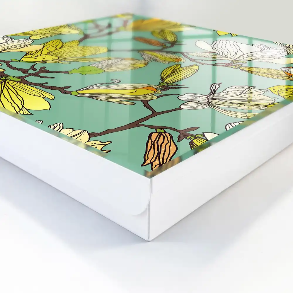 Armoire à clés magnolias jaunes sur fond vert