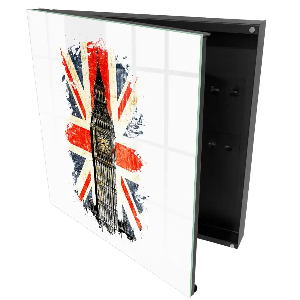 Armoire à clés tour de l'horloge avec le drapeau britannique en arrière-plan