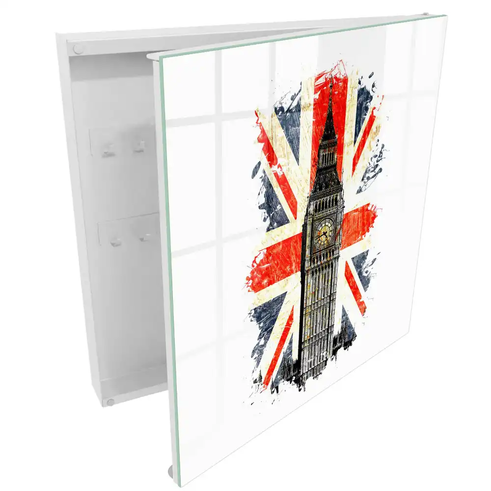 Armoire à clés tour de l'horloge avec le drapeau britannique en arrière-plan