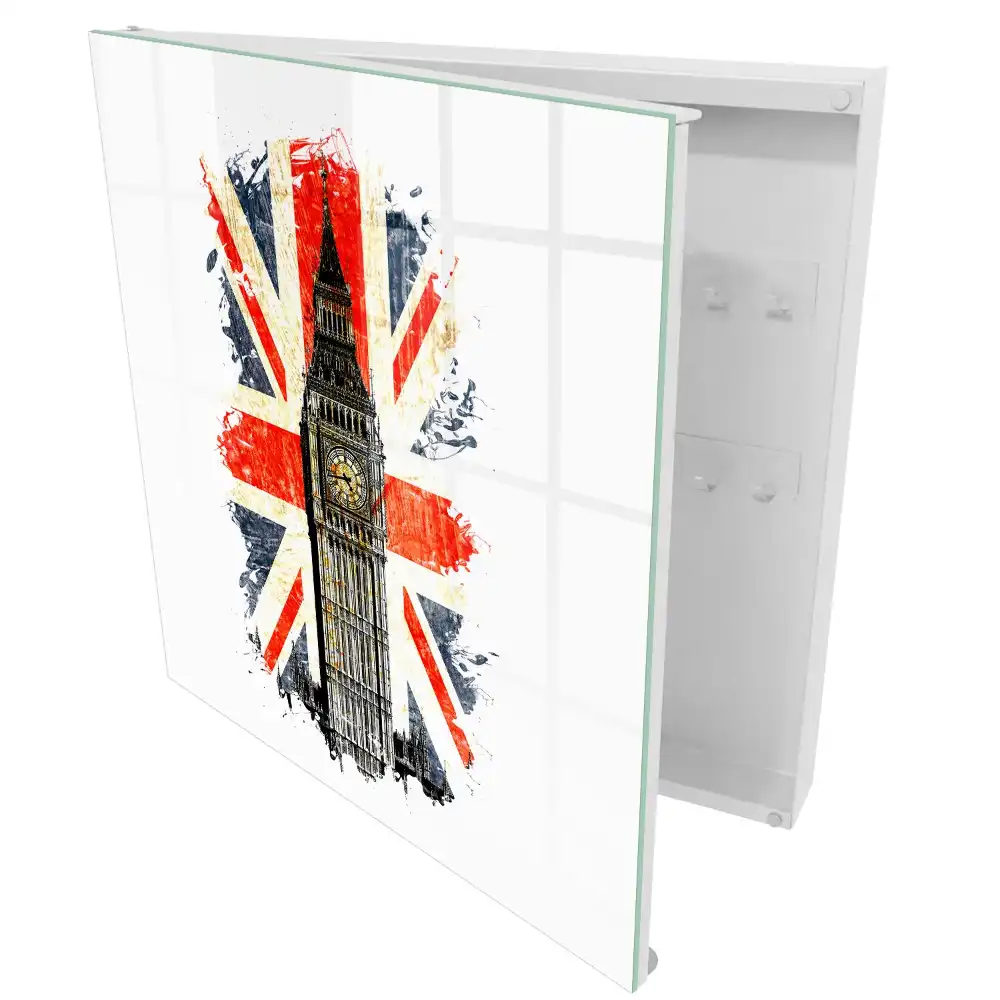 Armoire à clés tour de l'horloge avec le drapeau britannique en arrière-plan