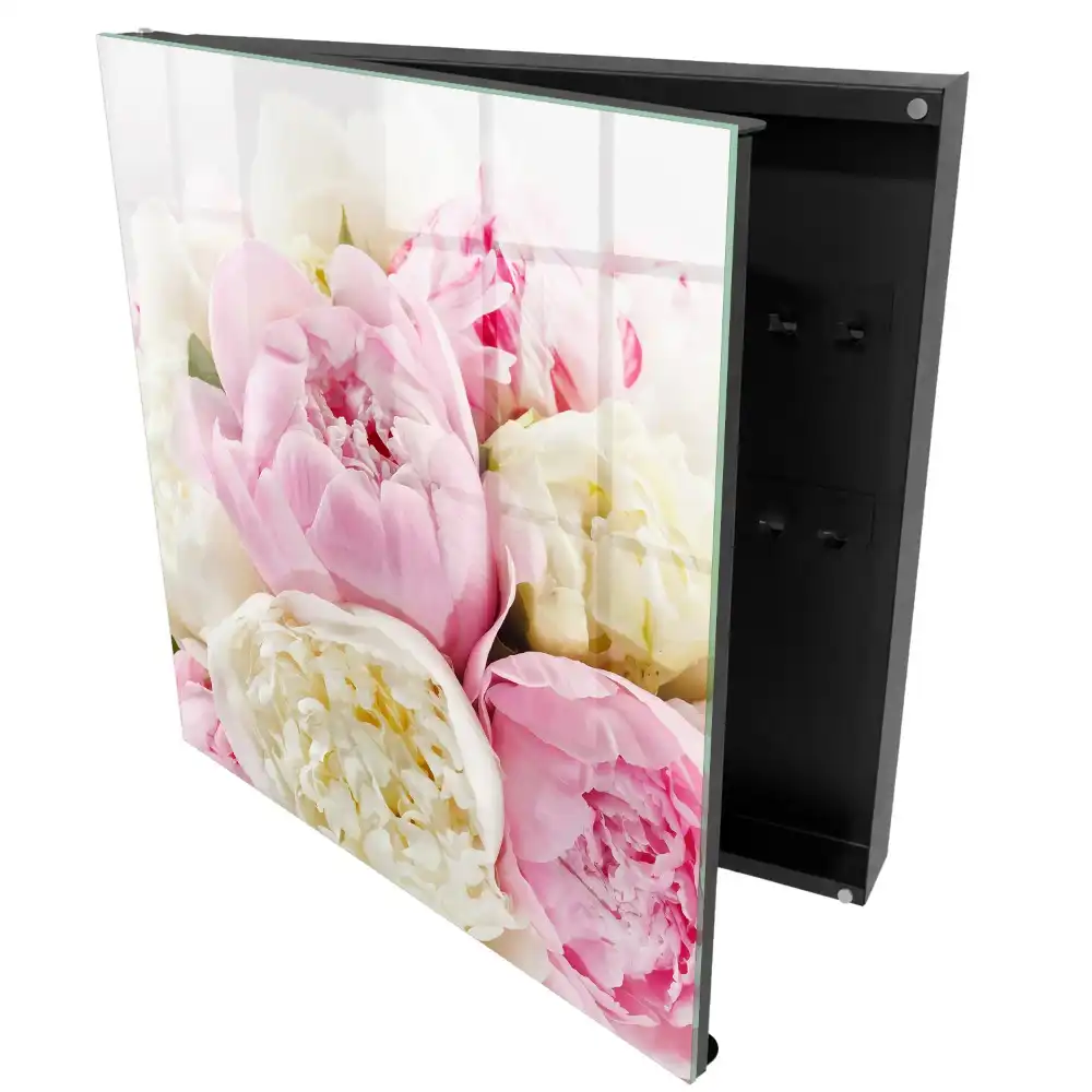 Boîte à clés murale pivoines délicates aux teintes pastel