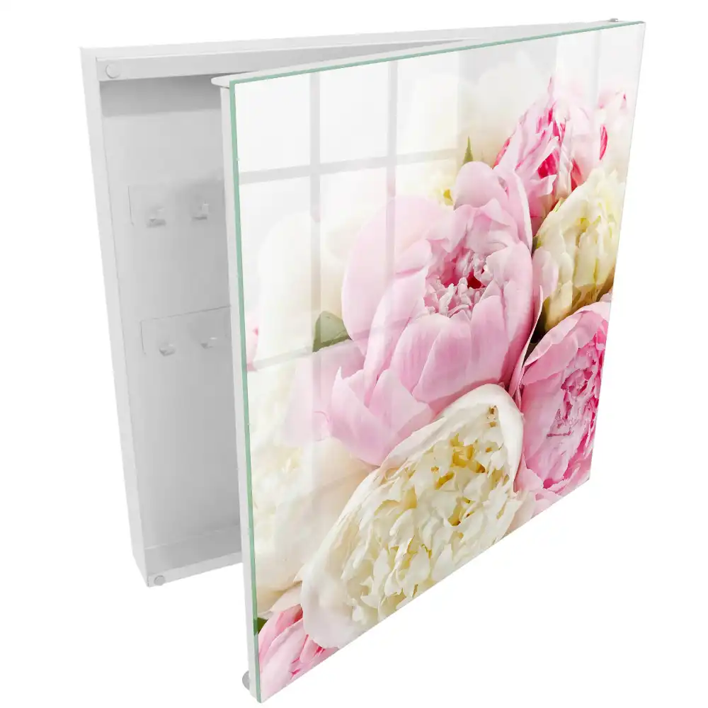 Boîte à clés murale pivoines délicates aux teintes pastel