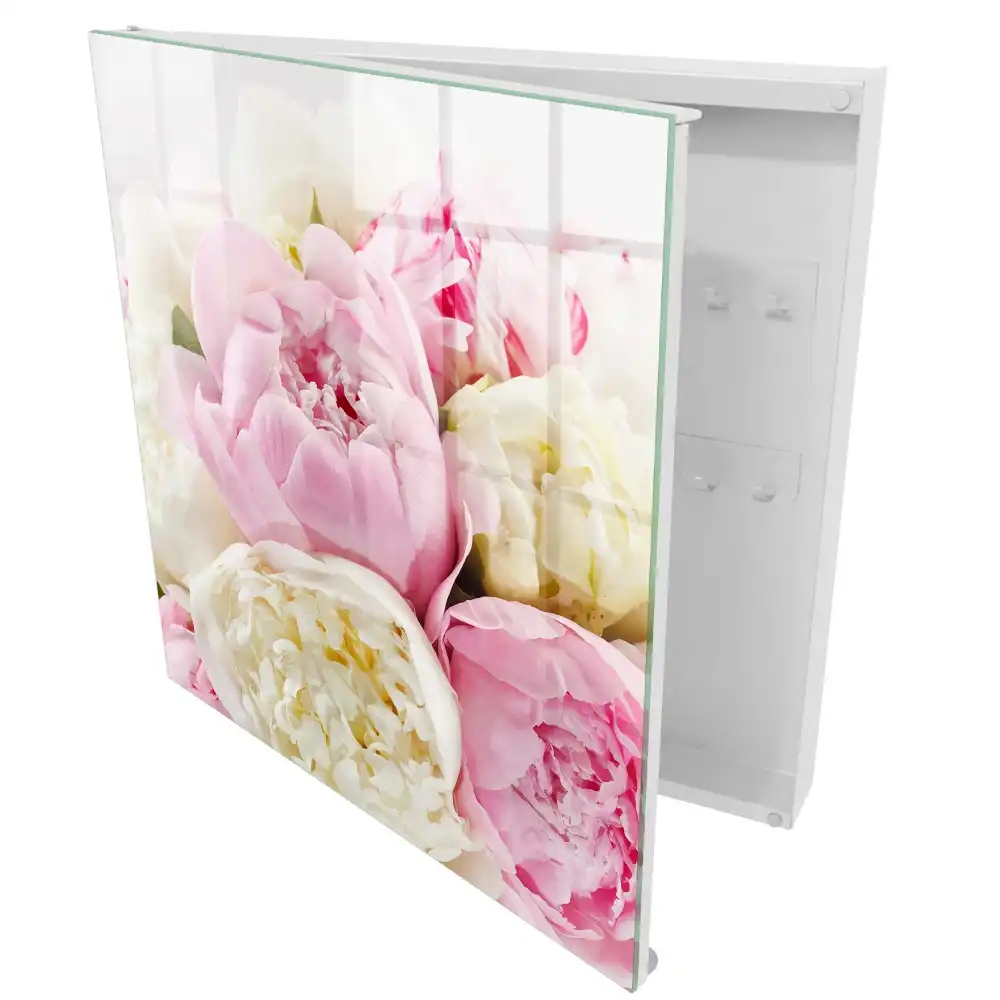 Boîte à clés murale pivoines délicates aux teintes pastel