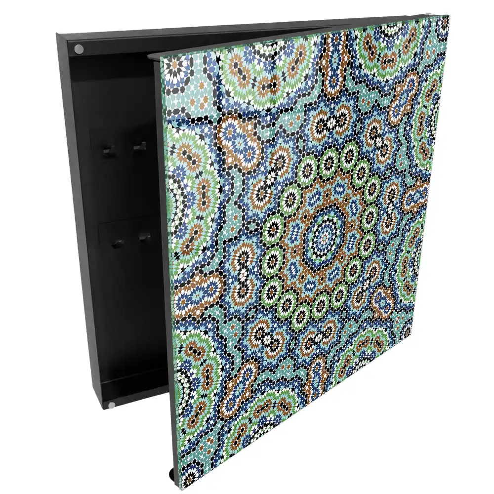 Boîte à clés murale un motif de mosaïque complexe aux couleurs intenses