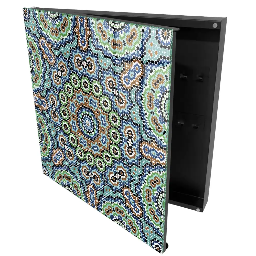 Boîte à clés murale un motif de mosaïque complexe aux couleurs intenses