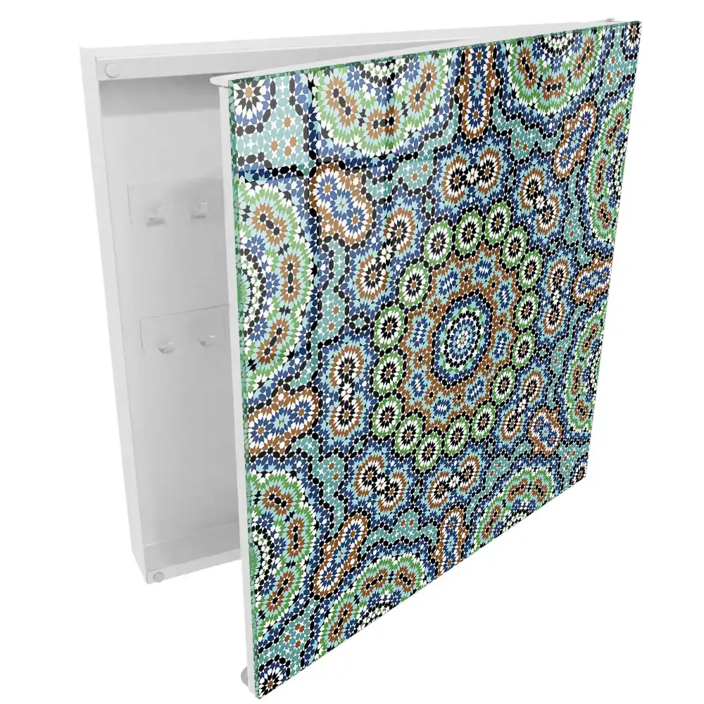 Boîte à clés murale un motif de mosaïque complexe aux couleurs intenses