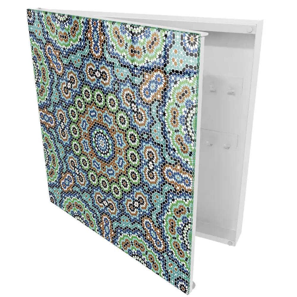 Boîte à clés murale un motif de mosaïque complexe aux couleurs intenses