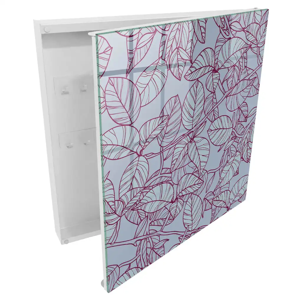Armoire à clés motif de feuille sur fond gris avec un contour bordeaux