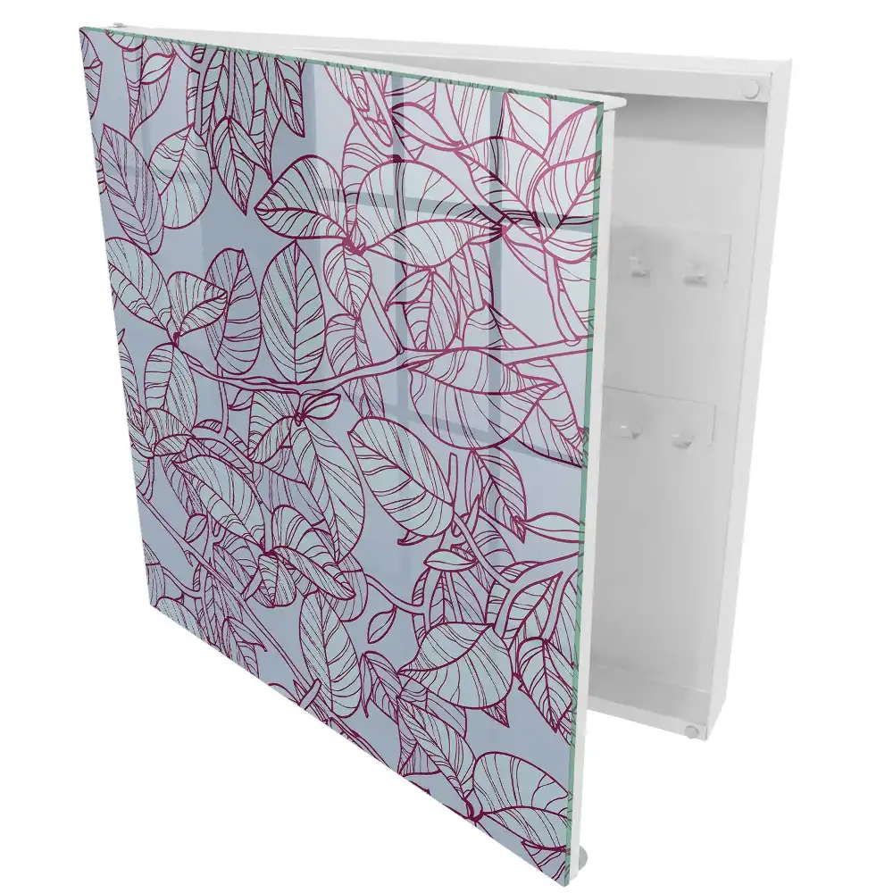 Armoire à clés motif de feuille sur fond gris avec un contour bordeaux