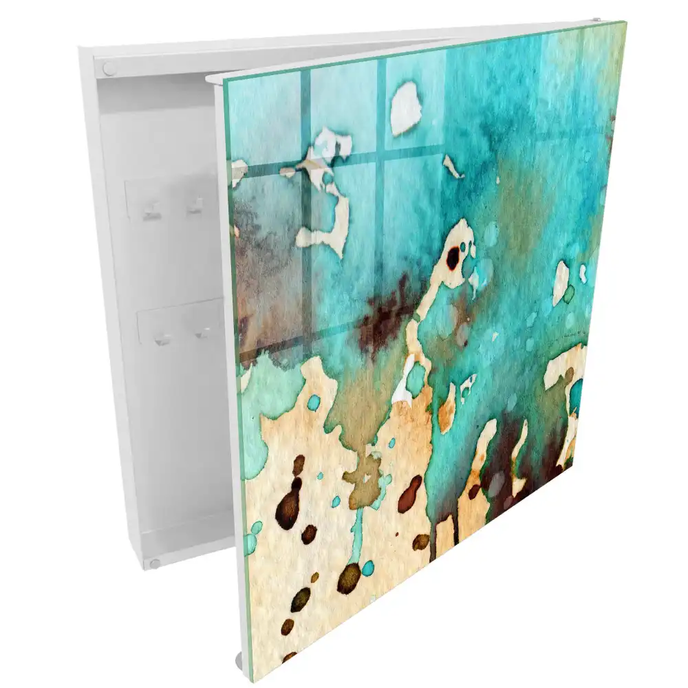 Armoire à clés des taches turquoise et brunes dans une composition abstraite