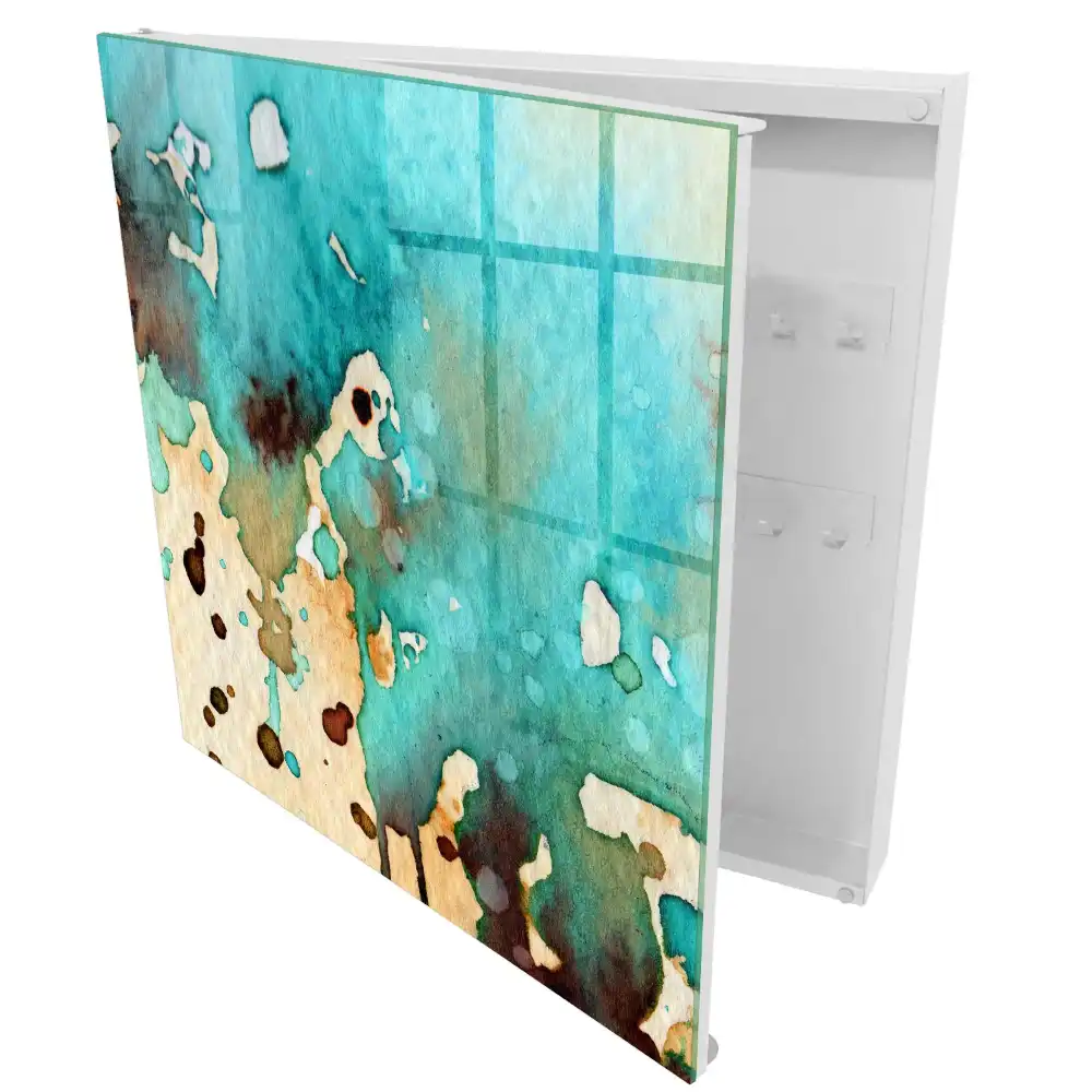 Armoire à clés des taches turquoise et brunes dans une composition abstraite