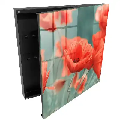 Boîte à clés coquelicots rouges sur fond vert