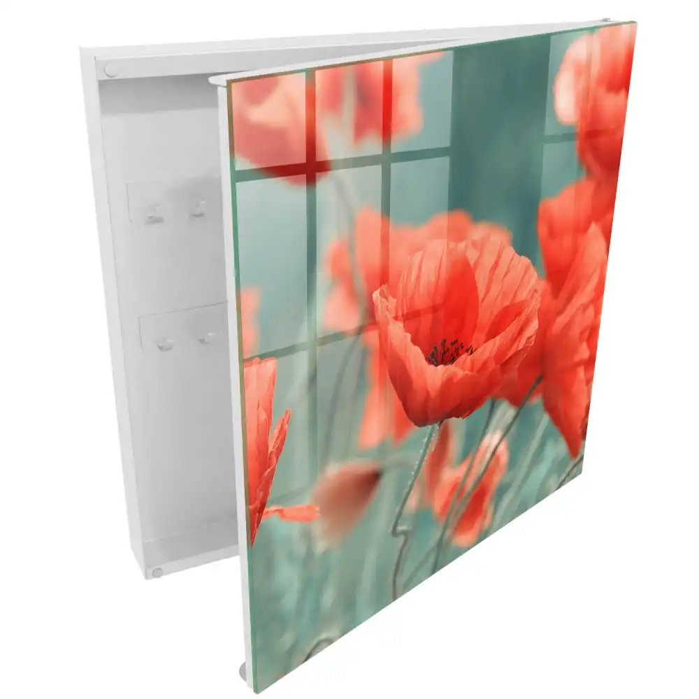 Boîte à clés coquelicots rouges sur fond vert