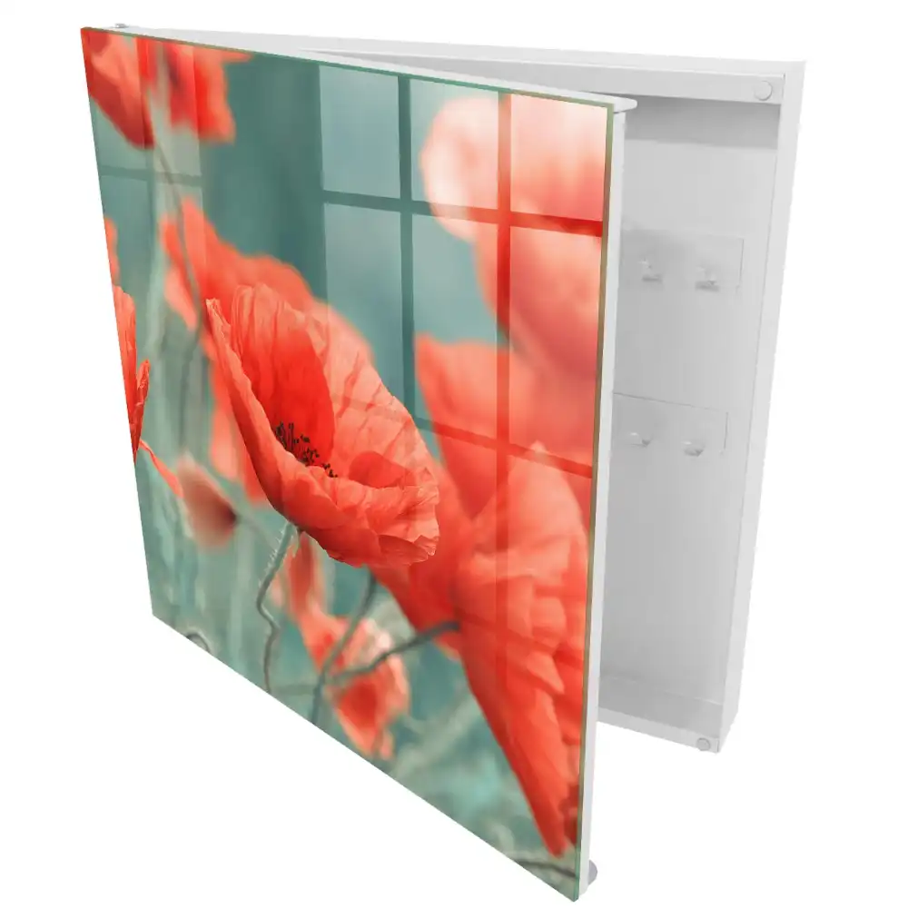 Boîte à clés coquelicots rouges sur fond vert