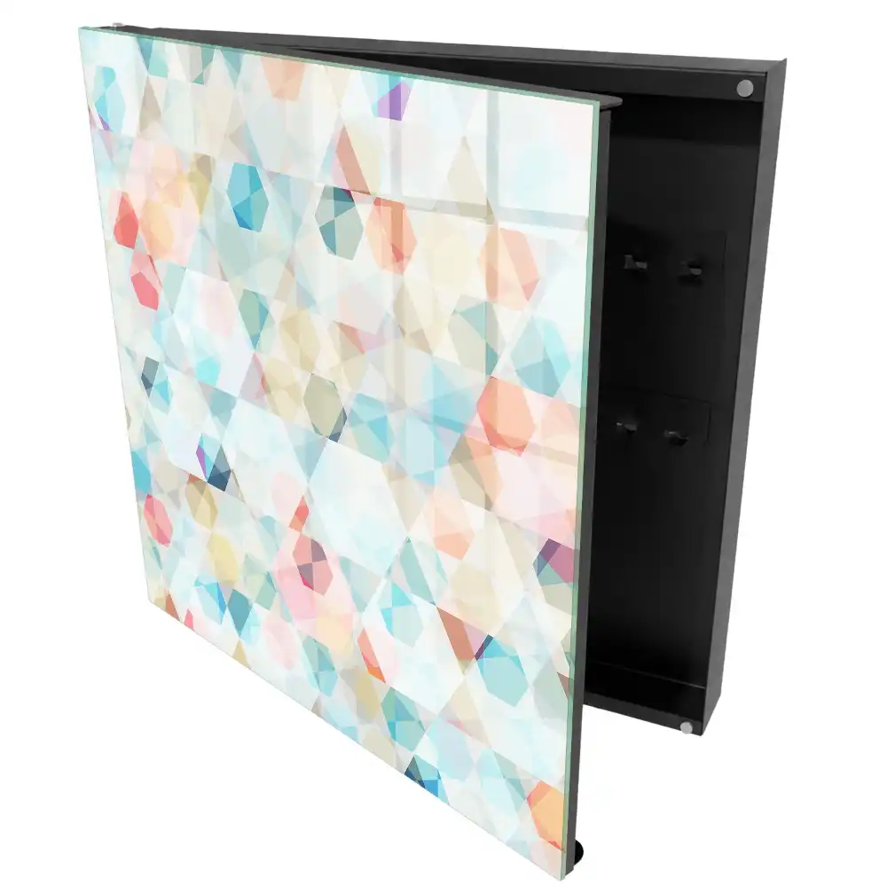 Armoire à clés triangles et hexagones colorés dans des tons pastel