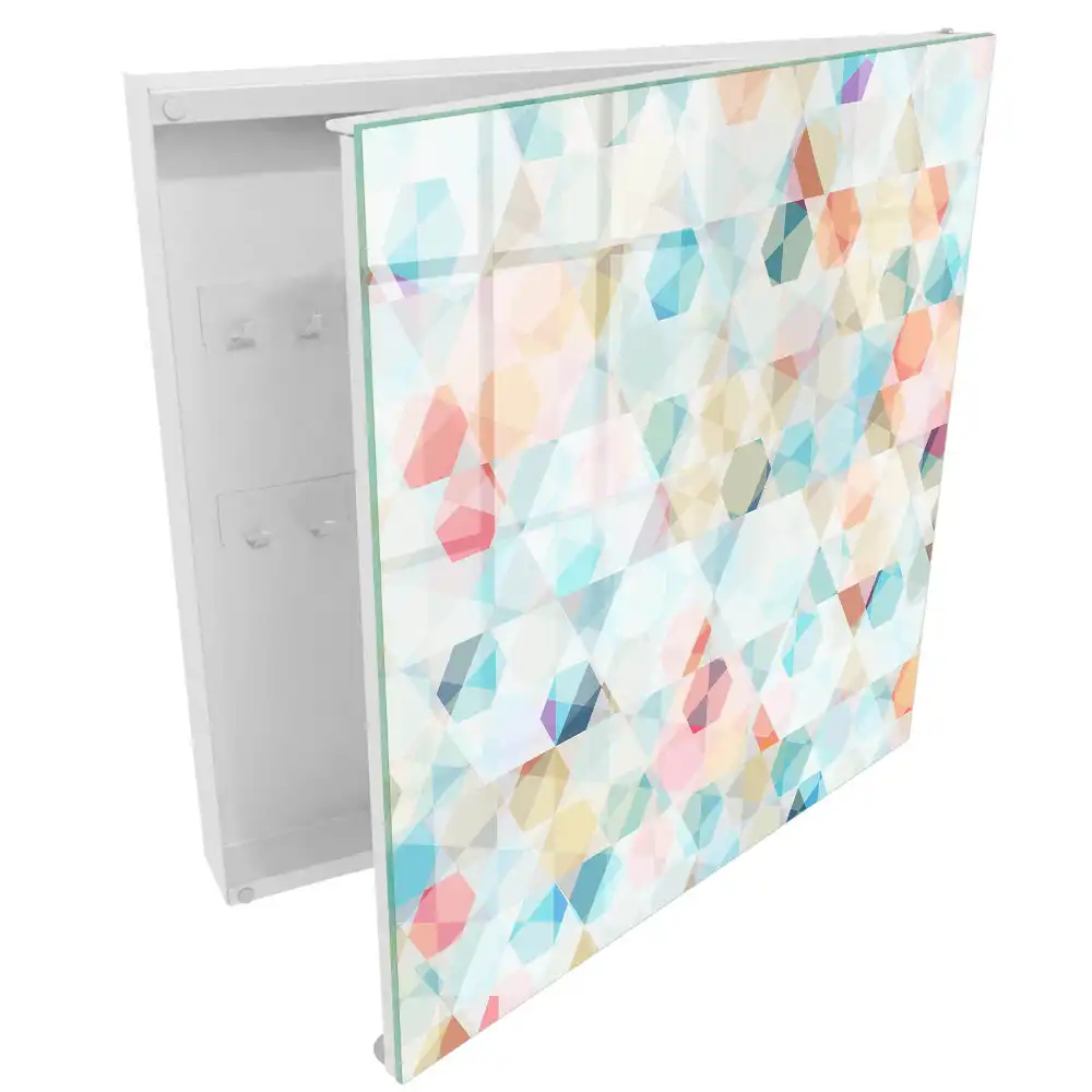 Armoire à clés triangles et hexagones colorés dans des tons pastel