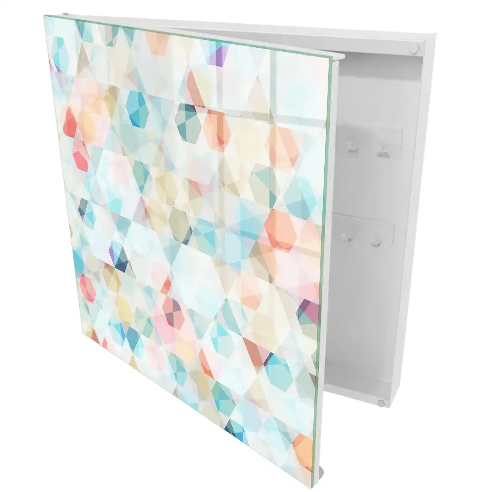 Armoire à clés triangles et hexagones colorés dans des tons pastel