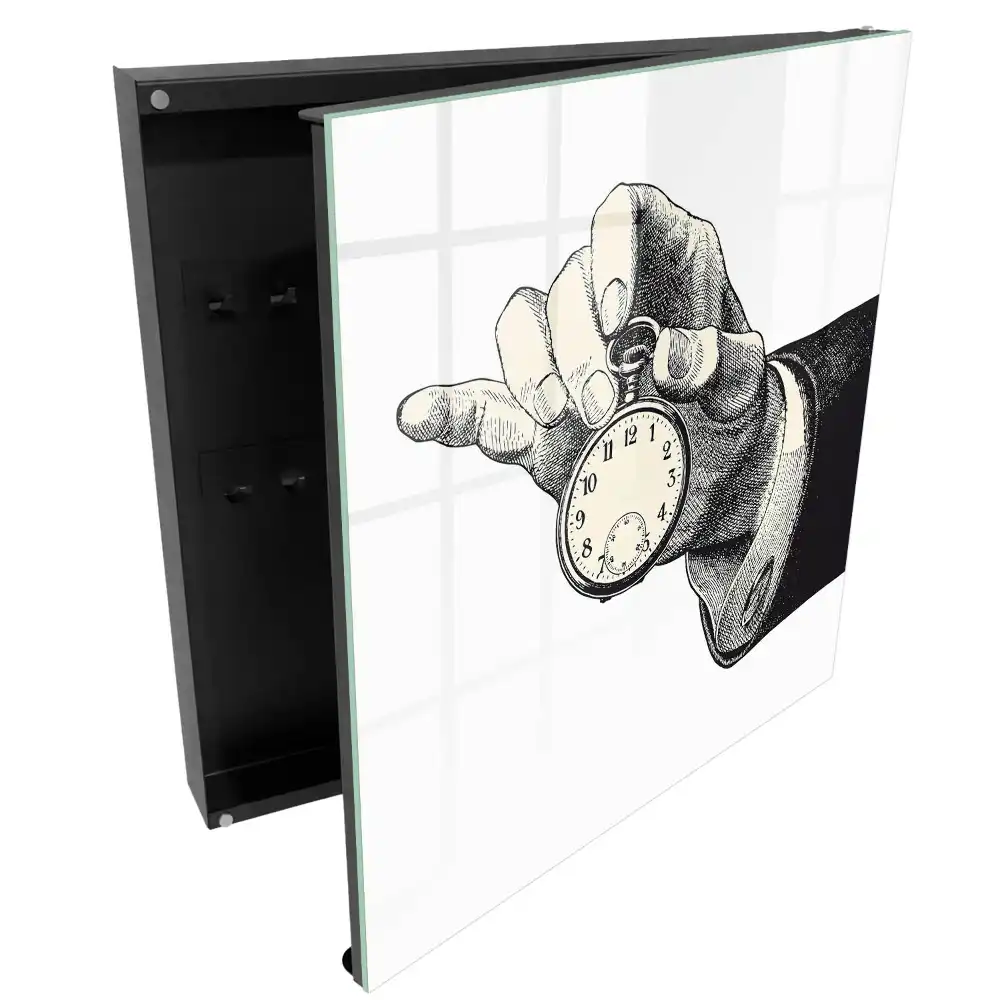 Boîte à clés murale montre rétro avec aiguille noire et blanche